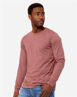 Pretreated BELLA+CANVAS 3501CVC Heather CVC Long Sleeve Tee - Heather Mauve - On Model - Side
