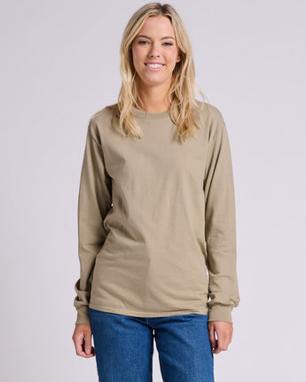 Pretreated JERZEES 363L Classics Unisex Long Sleeve T-Shirt - Khaki Brown