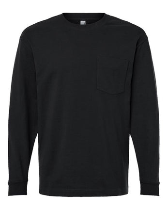 Pretreated American Apparel 9410 Unisex Super Heavyweight Long Sleeve Pocket Tee - Black