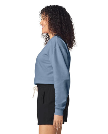 Pretreated Comfort Colors 1466 Lightweight Adult Crewneck Sweatshirt - Blue Jean - Side