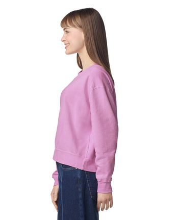 Pretreated Comfort Colors 1566L Women's Mid-Length Crewneck Sweatshirt - Rose Quartz - Side