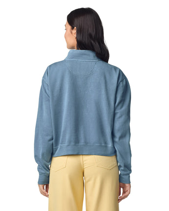 Pretreated Comfort Colors 1580L Women's Mid-Length 1/4 Zip Sweatshirt - Blue Jean - Back