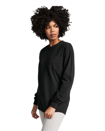 Pretreated Comfort Colors 4410 Heavyweight Adult Long Sleeve Pocket T-Shirt - Black - Side