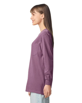 Pretreated Comfort Colors 4410 Heavyweight Adult Long Sleeve Pocket T-Shirt - Berry - Side
