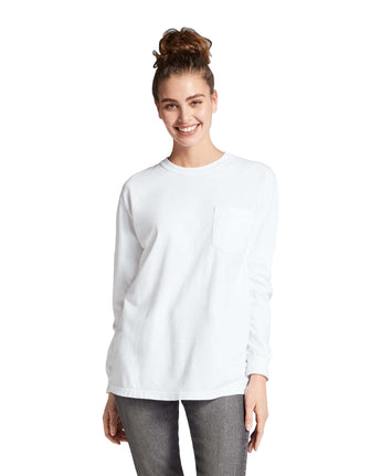 Pretreated Comfort Colors 4410 Heavyweight Adult Long Sleeve Pocket T-Shirt - White