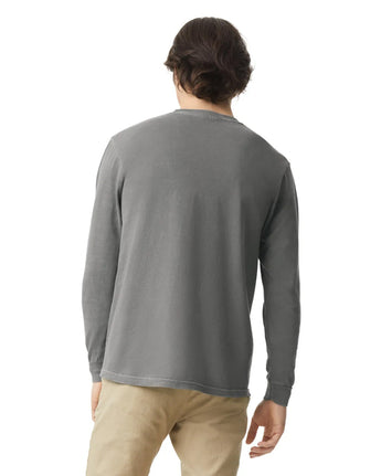 Pretreated Comfort Colors 4410 Heavyweight Adult Long Sleeve Pocket T-Shirt - Grey - Back