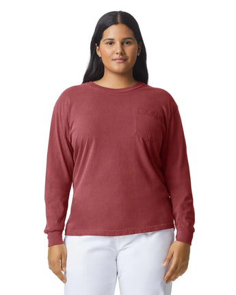 Pretreated Comfort Colors 4410 Heavyweight Adult Long Sleeve Pocket T-Shirt - Crimson