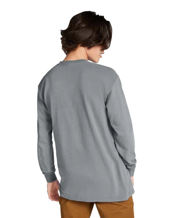 Pretreated Comfort Colors 4410 Heavyweight Adult Long Sleeve Pocket T-Shirt - Granite - Back