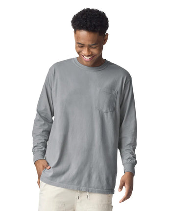 Pretreated Comfort Colors 4410 Heavyweight Adult Long Sleeve Pocket T-Shirt - Granite