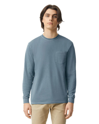 Pretreated Comfort Colors 4410 Heavyweight Adult Long Sleeve Pocket T-Shirt - Ice Blue