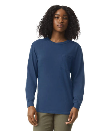 Pretreated Comfort Colors 4410 Heavyweight Adult Long Sleeve Pocket T-Shirt - Midnight