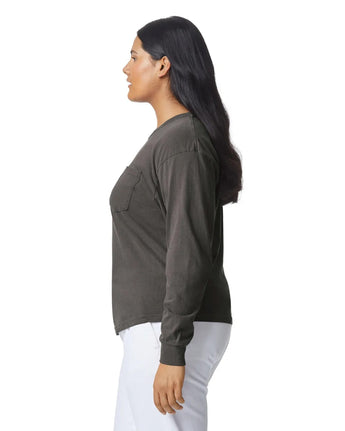 Pretreated Comfort Colors 4410 Heavyweight Adult Long Sleeve Pocket T-Shirt - Pepper - Side