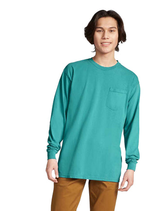 Pretreated Comfort Colors 4410 Heavyweight Adult Long Sleeve Pocket T-Shirt - Seafoam