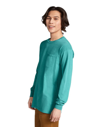 Pretreated Comfort Colors 4410 Heavyweight Adult Long Sleeve Pocket T-Shirt - Seafoam - Side