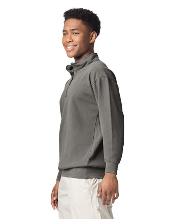 Pretreated Comfort Colors 1580 Adult 1/4 Zip Sweatshirt - Grey - Side