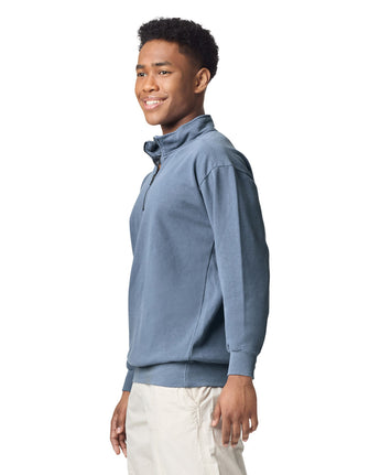 Pretreated Comfort Colors 1580 Adult 1/4 Zip Sweatshirt - Blue Jean - Side