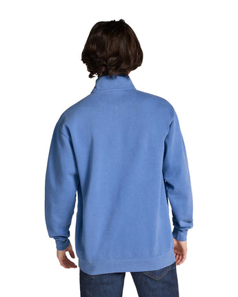 Pretreated Comfort Colors 1580 Adult 1/4 Zip Sweatshirt - Flo Blue - Back