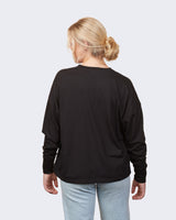 Pretreated Enza 14379 Ladies Essential Boxy Long Sleeve Tee - Black - Back