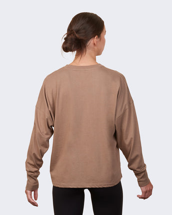 Pretreated Enza 14379 Ladies Essential Boxy Long Sleeve Tee - Brown Sugar - Back