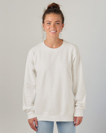 Pretreated Enza 32579 Ladies Midweight PFC Pullover Crew - White