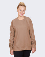 Pretreated Enza 32579 Ladies Midweight PFC Pullover Crew - Brown Sugar