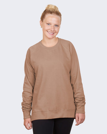 Pretreated Enza 32579 Ladies Midweight PFC Pullover Crew - Brown Sugar