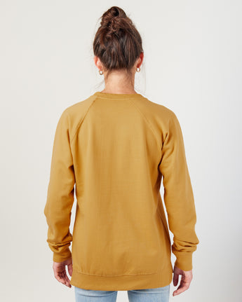 Pretreated Enza 32579 Ladies Midweight PFC Pullover Crew - Heather Mustard - Back