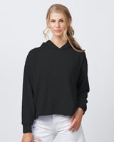 Pretreated Enza 40579 Ladies Boxy Beach Fleece Hoodie - Black