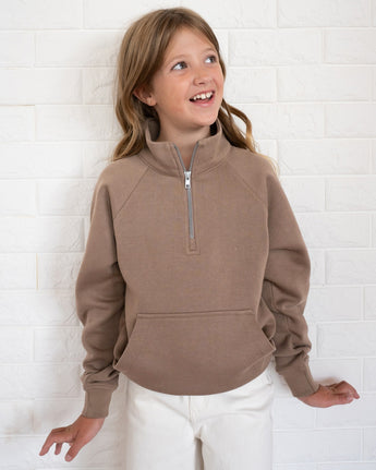 Pretreated Enza 91179 Youth Boxy Half Zip Fleece - Brown Sugar