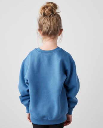 Pretreated Enza 96279 Youth Fleece Crew - Stellar Blue - Back