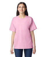 Pretreated Gildan 3000B Youth Light Cotton T-Shirt - Model wearing Light Pink tee.