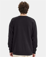 Pretreated ComfortWash GDH400 Unisex Garment-Dyed Crewneck Sweatshirt - Black - On Model - Back