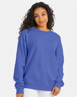 Pretreated ComfortWash GDH400 Unisex Garment-Dyed Crewneck Sweatshirt - Deep Forte Blue - On Model