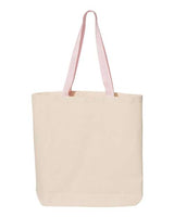 Pretreated Q-Tees Q4400 11L Canvas Tote with Contrast-Color Handles - Natural/ Light Pink