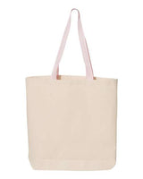 Pretreated Q-Tees Q4400 11L Canvas Tote with Contrast-Color Handles - Natural/ Light Pink - Back