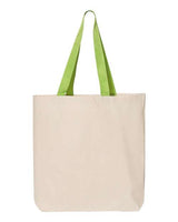 Pretreated Q-Tees Q4400 11L Canvas Tote with Contrast-Color Handles - Natural/ Lime