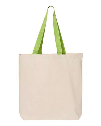 Pretreated Q-Tees Q4400 11L Canvas Tote with Contrast-Color Handles - Natural/ Lime