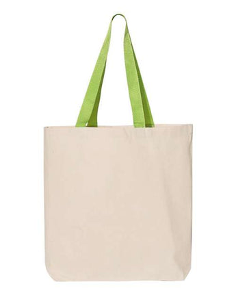 Pretreated Q-Tees Q4400 11L Canvas Tote with Contrast-Color Handles - Natural/ Lime - Back
