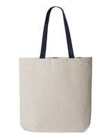 Pretreated Q-Tees Q4400 11L Canvas Tote with Contrast-Color Handles - Natural/ Navy