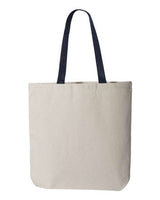 Pretreated Q-Tees Q4400 11L Canvas Tote with Contrast-Color Handles - Natural/ Navy - Back