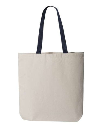 Pretreated Q-Tees Q4400 11L Canvas Tote with Contrast-Color Handles - Natural/ Navy - Back