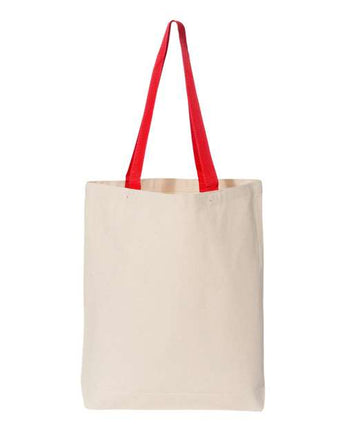 Pretreated Q-Tees Q4400 11L Canvas Tote with Contrast-Color Handles - Natural/ Red