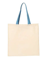 Pretreated Q-Tees QTB6000 Economical Tote with Contrast-Color Handles - Natural/ Carolina Blue