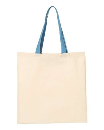 Pretreated Q-Tees QTB6000 Economical Tote with Contrast-Color Handles - Natural/ Carolina Blue