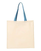 Pretreated Q-Tees QTB6000 Economical Tote with Contrast-Color Handles - Natural/ Carolina Blue - Back