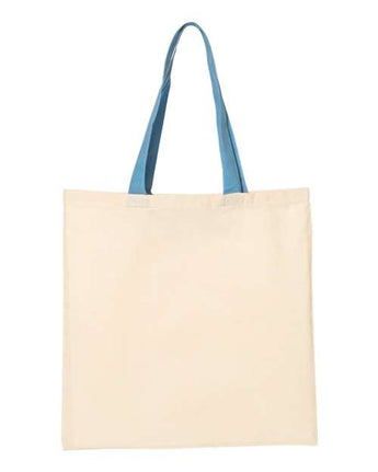 Pretreated Q-Tees QTB6000 Economical Tote with Contrast-Color Handles - Natural/ Carolina Blue - Back