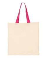 Pretreated Q-Tees QTB6000 Economical Tote with Contrast-Color Handles - Natural/ Hot Pink