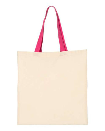 Pretreated Q-Tees QTB6000 Economical Tote with Contrast-Color Handles - Natural/ Hot Pink - Back
