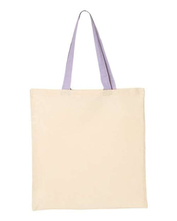 Pretreated Q-Tees QTB6000 Economical Tote with Contrast-Color Handles - Natural/ Lavender - Back