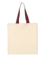 Pretreated Q-Tees QTB6000 Economical Tote with Contrast-Color Handles - Natural/ Maroon